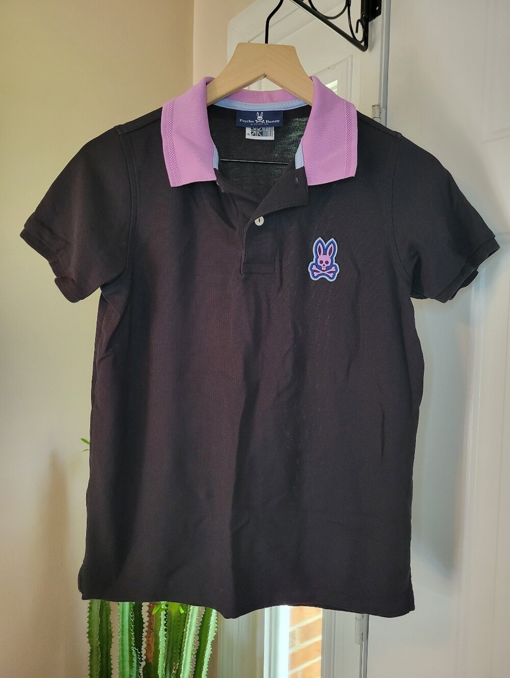 Psycho Bunny Pink & Black Gummy Logo Short Sleeve Polo, Womens Size XXS